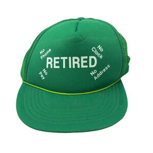 Vintage 1980s Green Retired Boomer Spell Out Snap Back Trucker Hat